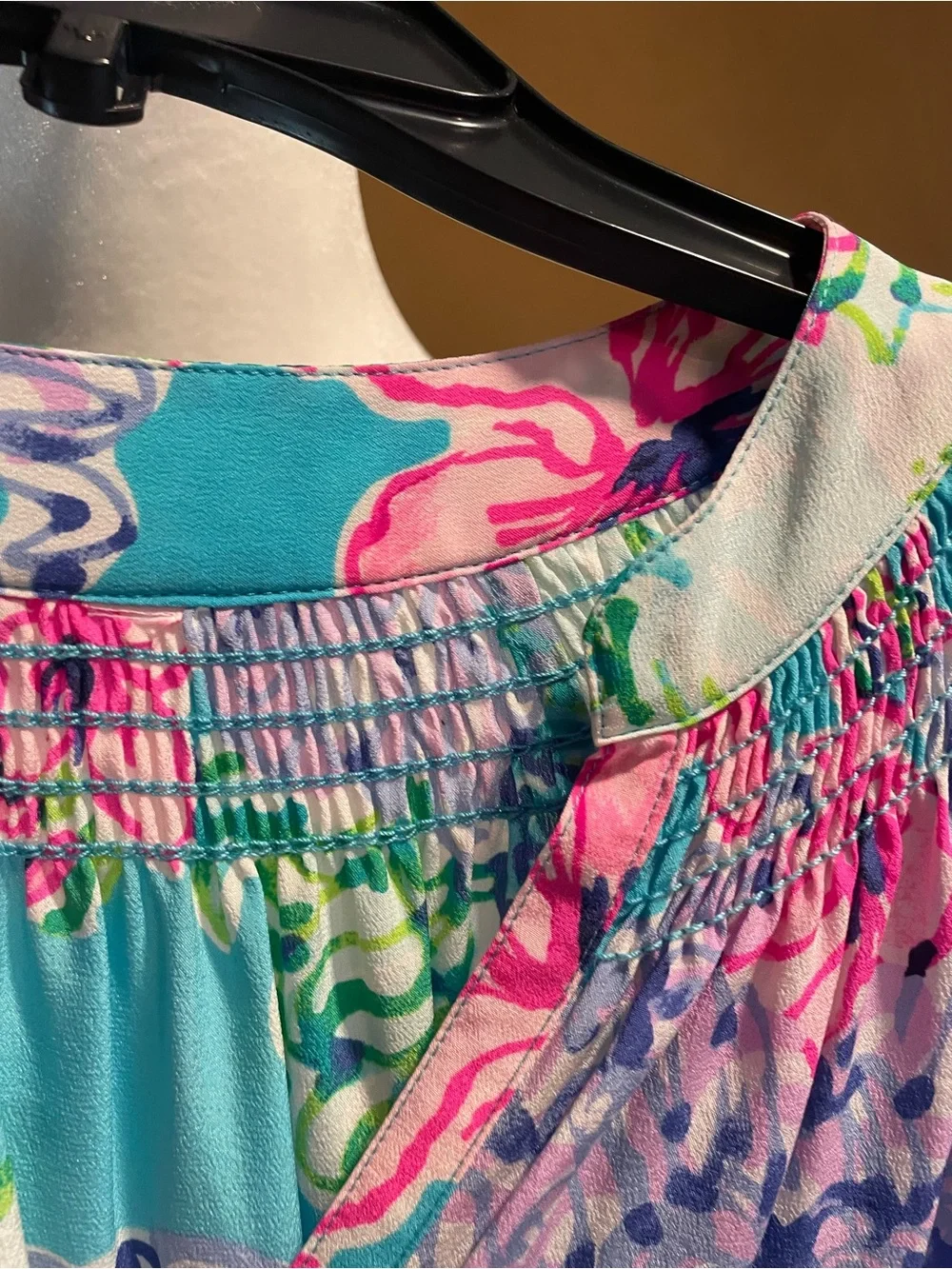 Lilly Pulitzer Vibrant Floral Peasant Blouse - Aqua, Pink & Lavender - Picture 3 of 5